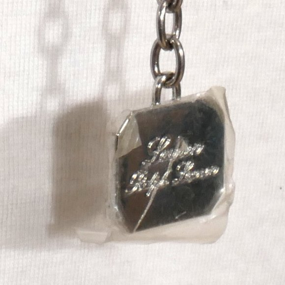 RALPH LAUREN Silver Double Chain Link Patent Leather Woven Logo Charm Belt L/XL